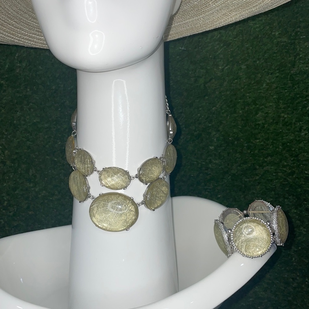 Statement necklace and bracelet set.